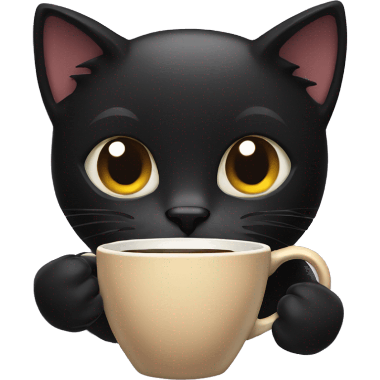 black cat holding a coffee cup  emoji