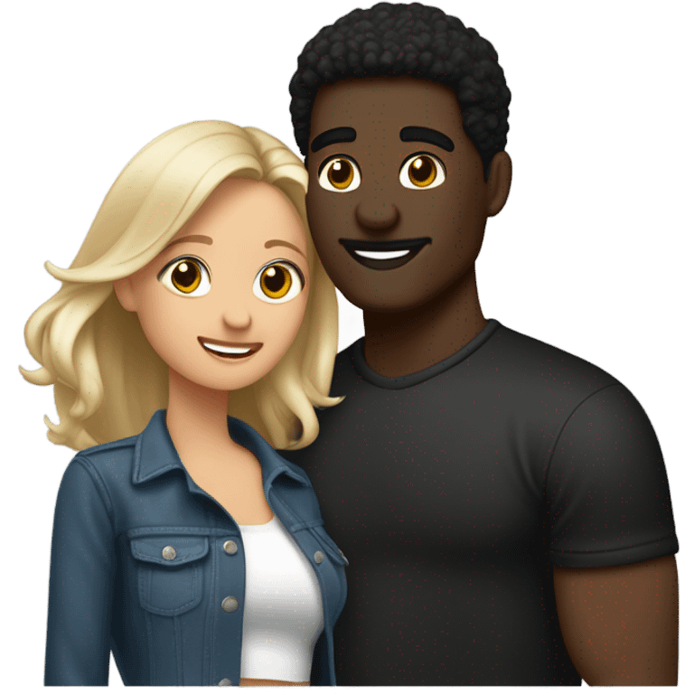 una pareja, el hombre es más alto, el hombre tiene pelo negro   la mujer es bastante más baja, es de piel clara, su pelo es oscuro, sus ojos resaltan por sus pestañas, está usando una blusa blanca y unos shorts negros emoji