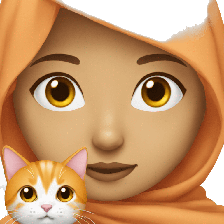 Hijabi girl with orange and white cat emoji