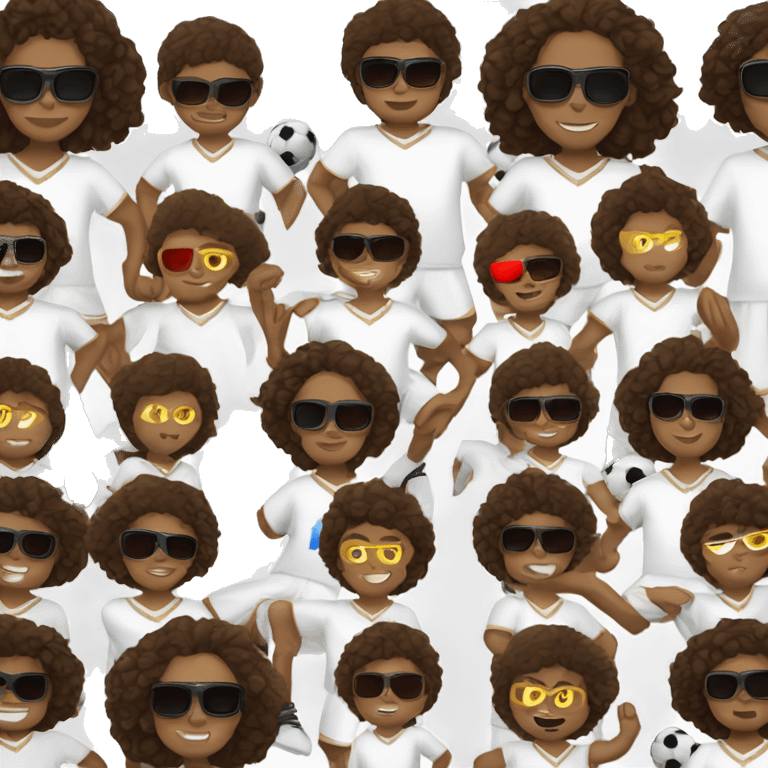 boy with brown hair and brown eyes and brown skin playing soccer with dark sunglasses on and a white jersey  emoji