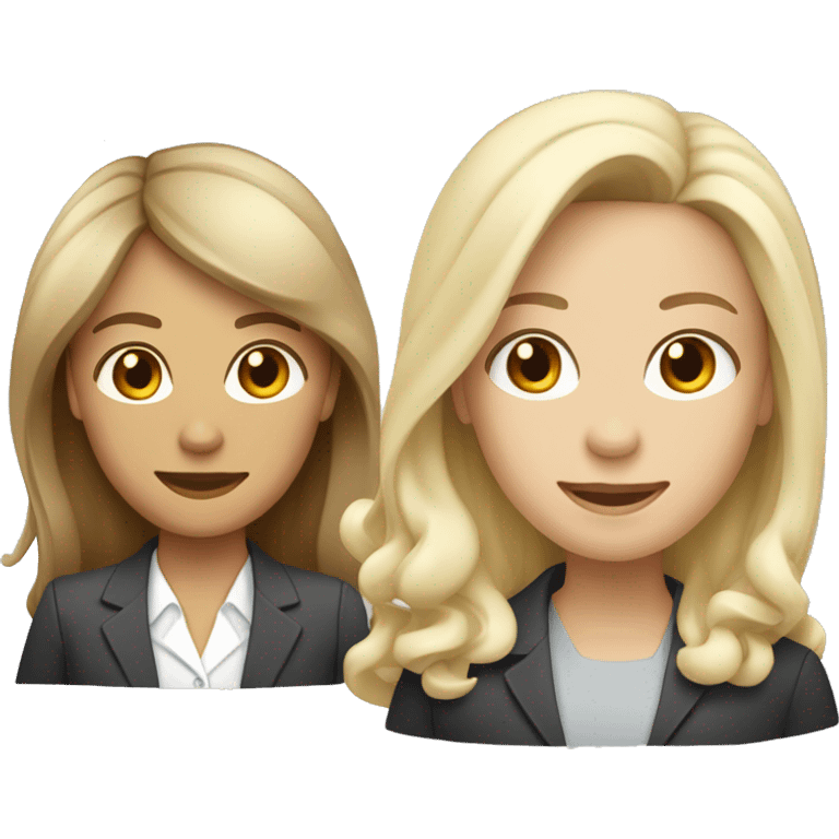 A group of four business professionals. One female has straight dark brown hair, one female has curly shoulder length hair with highlights, one female has long light blonde hair and the male has light blonde hair.  emoji