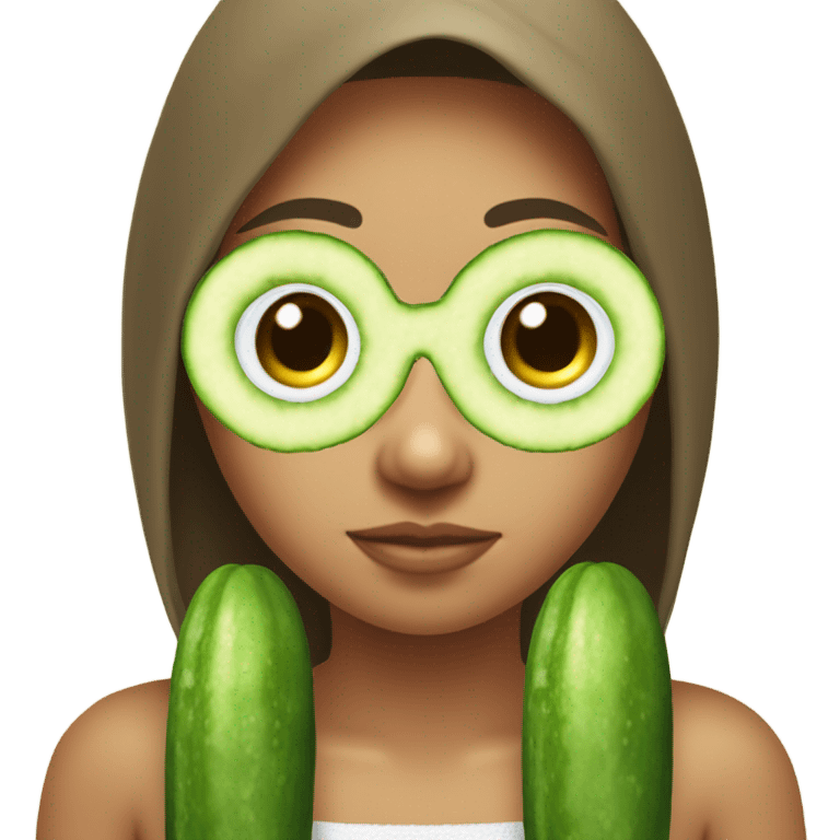 girl with cucumbers on her eyes snd towel on her chest and head emoji