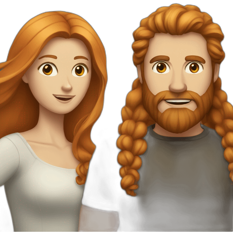 Dark-hair-Bearded-white-man and long haired ginger girlfriend  emoji