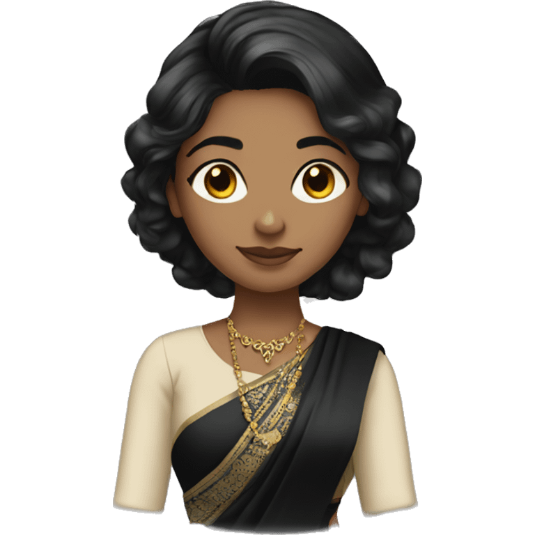 Light skin black hair girl wearing black saree emoji