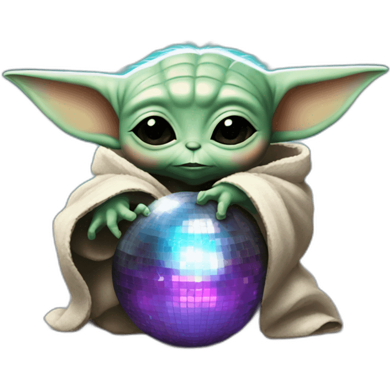 Baby yoda hugging a disco ball emoji