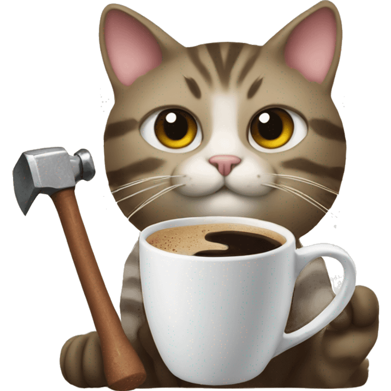 cat with a coffee mug and hammer  emoji