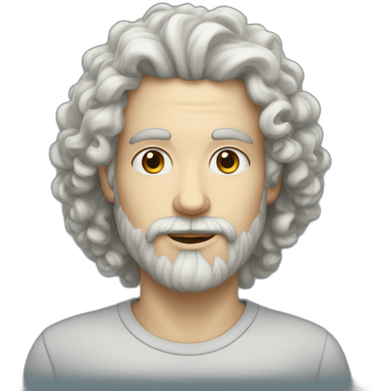 White-skinned face with a medium beard and thick curly hair emoji