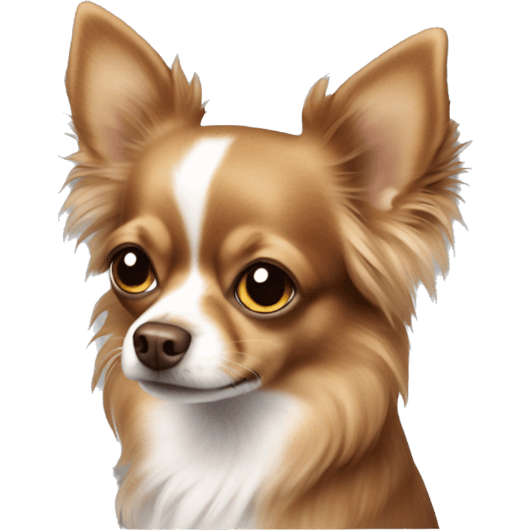 a brown long-haired Chihuahua dog with a white breast and brown eyes emoji