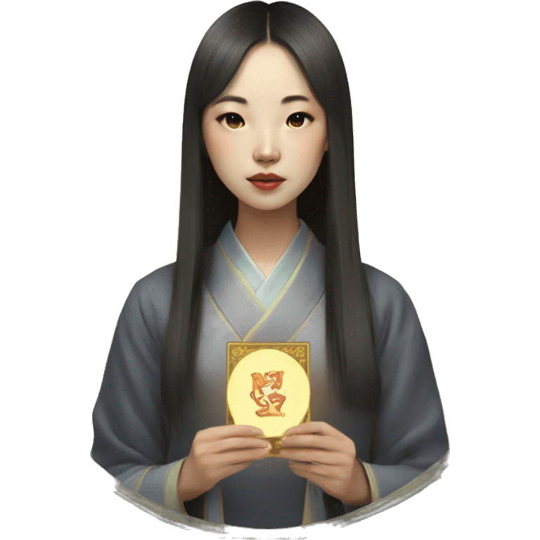 korean girl with tarot card emoji