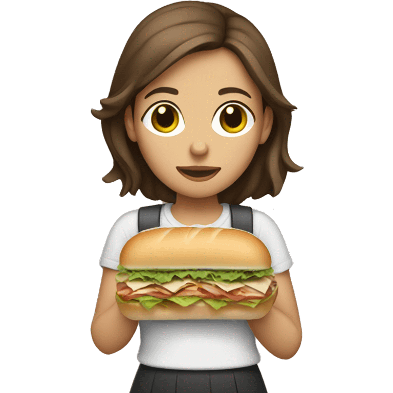 Brown haired girl with bands eating a sub sandwich  emoji