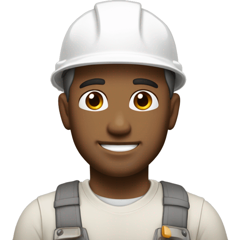 construction worker, full head shot, 3/4 view of face, white hard hat, male, adult, slight stubble, strong jawline, clear eyes visible, color palette: white, beige, gray and brown emoji