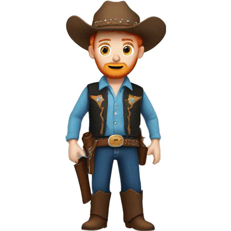 A ginger in blue cowboy clothes with two revolvers and a crossed wound on his chin emoji