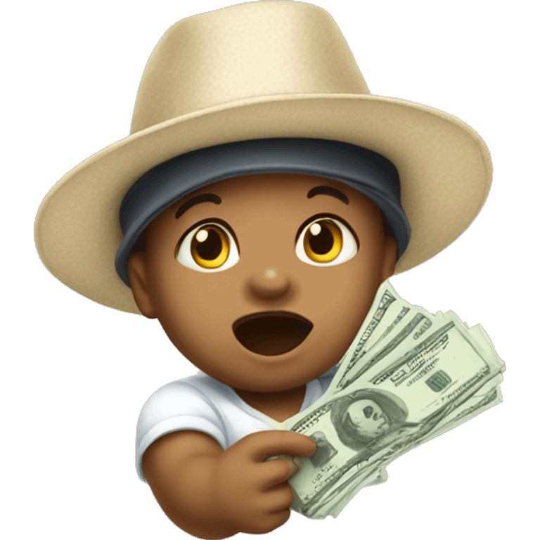 Baby in a hat throwing money emoji