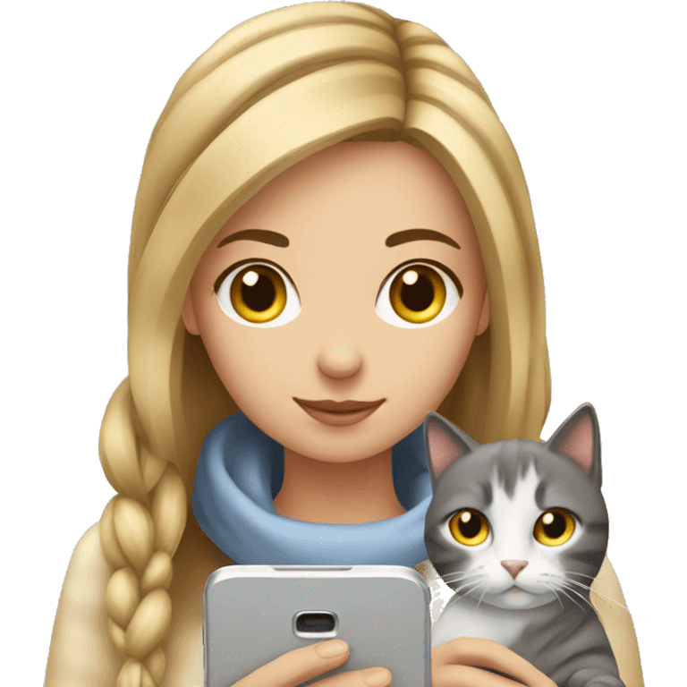 european girl with cat texting sms emoji