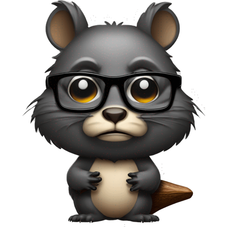 An evil beaver with a bat in his hands and black glasses emoji