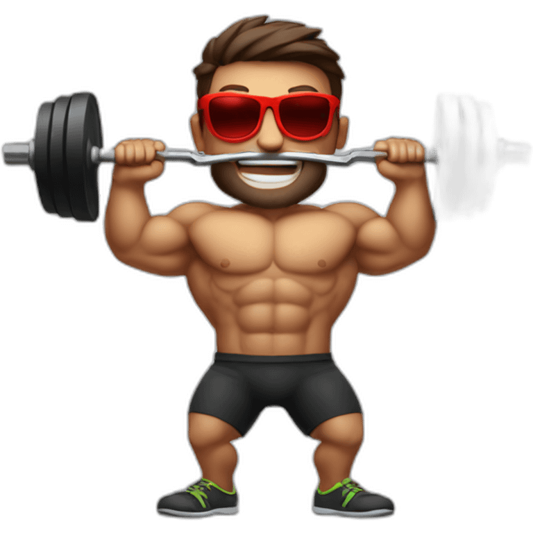 muscular man lifting a weight with red glasses emoji