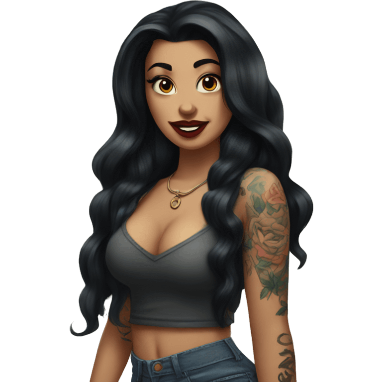 Pinup long dark hair and tattoos emoji