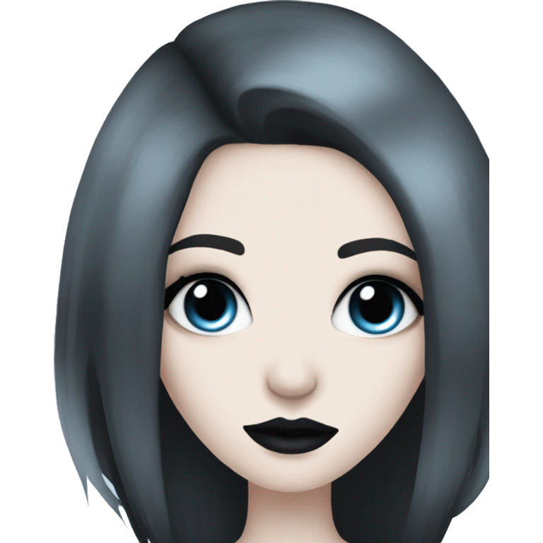 pale skin pretty goth girl with makeup, sky blue eyes and black hair emoji