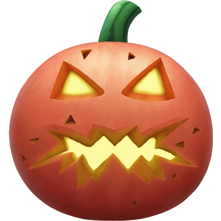 The image features a carved watermelon resembling a Halloween jack-o'-lantern. It has triangular eyes, a triangular nose, and a jagged mouth, illuminated from within. emoji