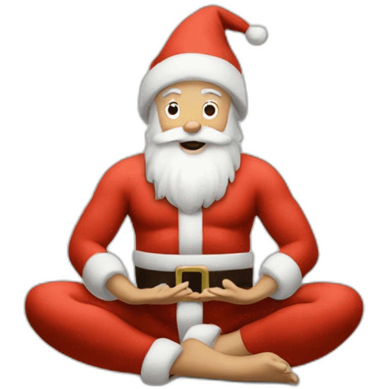 santa claus doing yoga surrounded by gift emoji