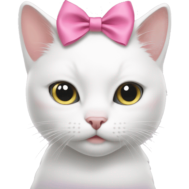 white cat with pink bow on head emoji