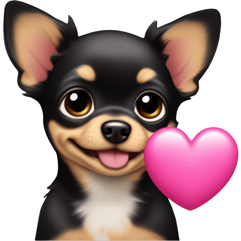 black & tan chihuahua puppy with a pink heart emoji