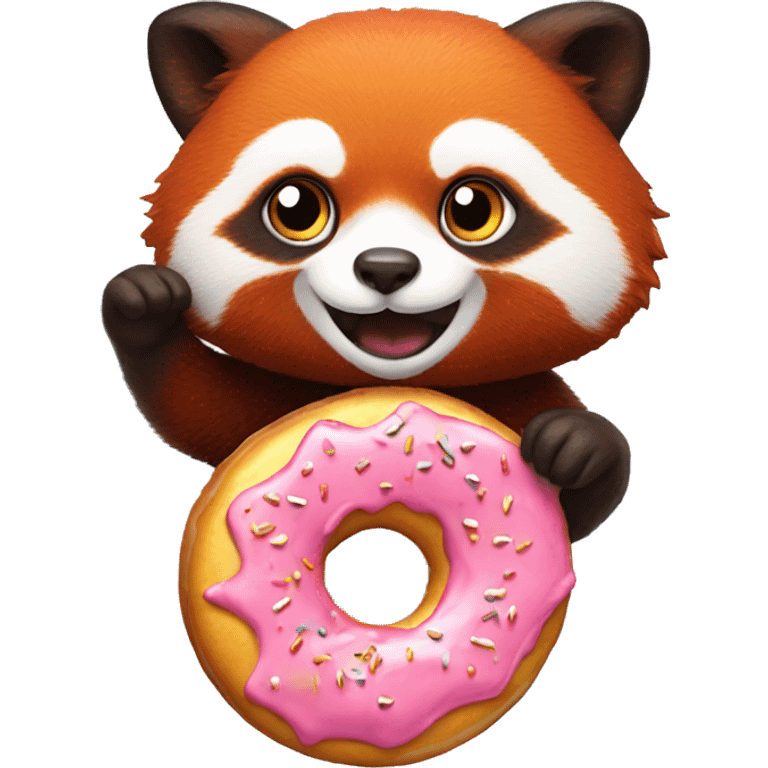 Red panda surfing while eating a donut emoji