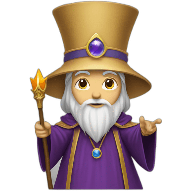 wizard in the style of Merlin, with the queen pointing upwards emoji