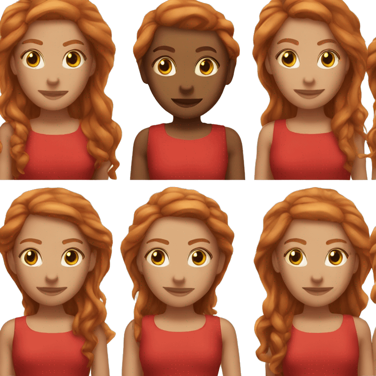 Ginger girl medium straight hair brown eyes in a red dress emoji