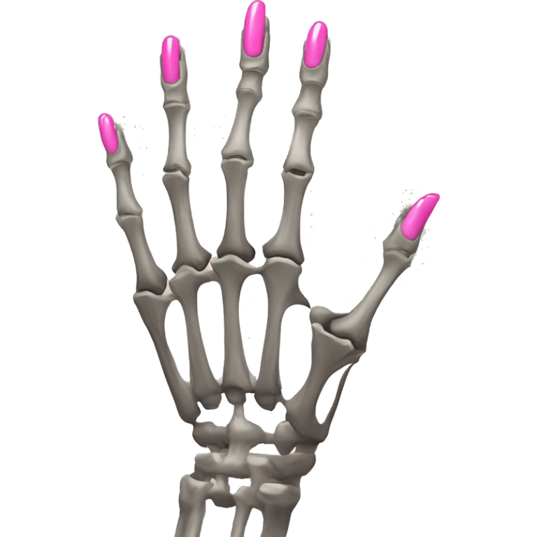 Skeleton hand 5 fingers with pink polish nails minimalistic  emoji