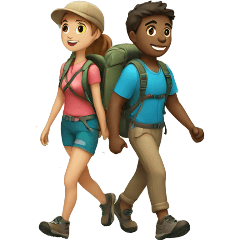 Girl and boy hiking together  emoji