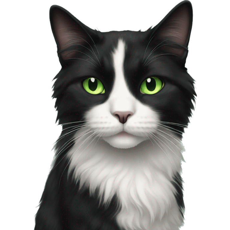 Long haired tuxedo cat with green eyes emoji