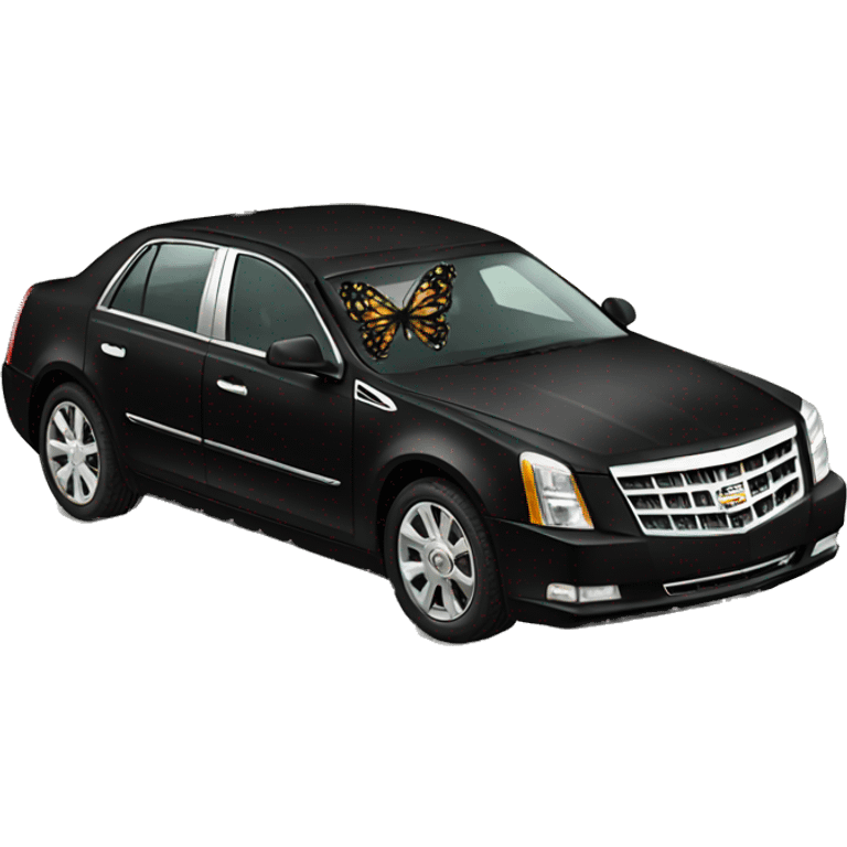 black sedan cadillac covered in butterflies  emoji