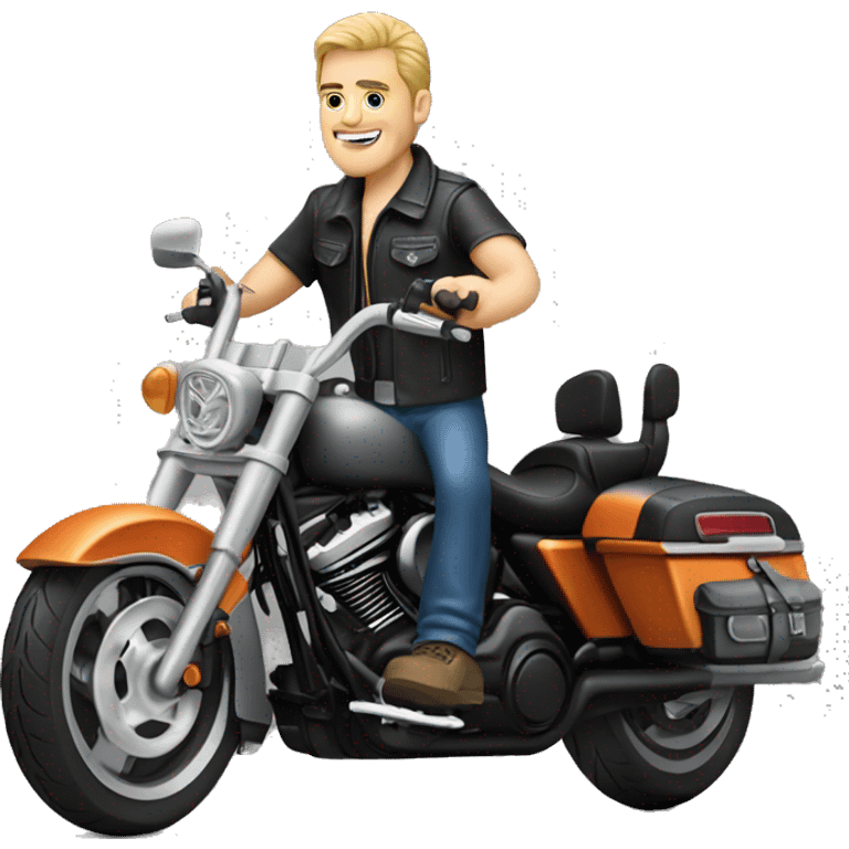 Caucasian biker on a Harley Davidson emoji