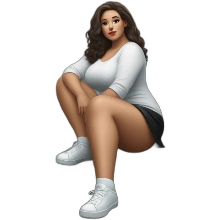 hyperrealistic-full-body-caucasian-curvy-beauty-sitting on the ground-small black-skirt-white knickers white socks emoji