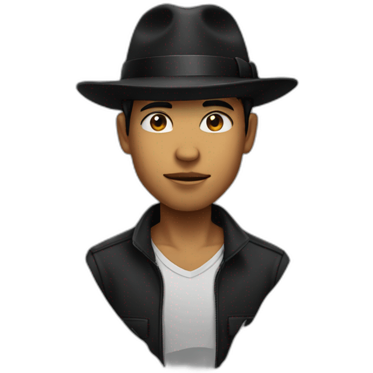 young age man wearing half skull mask with a black fedora hat emoji