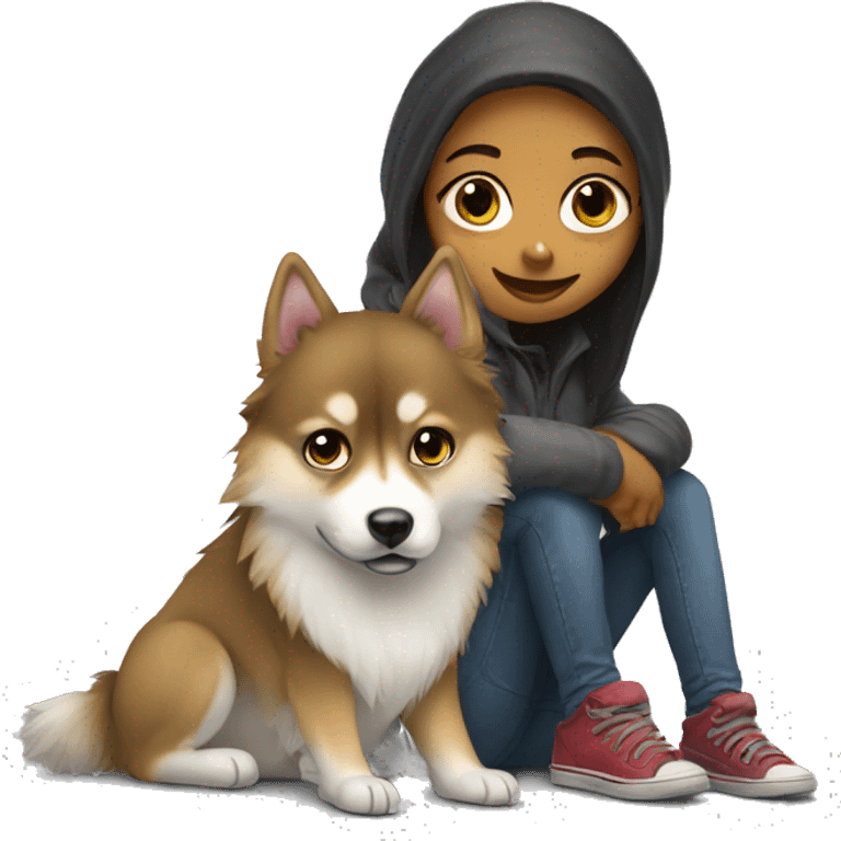 pomsky with homeless girl emoji