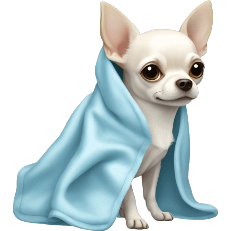 white chihuahua in a light blue blanket emoji