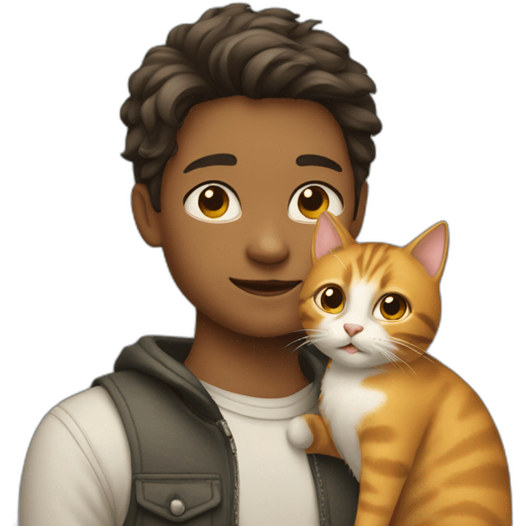 a boy with a side part hair holds a cat emoji