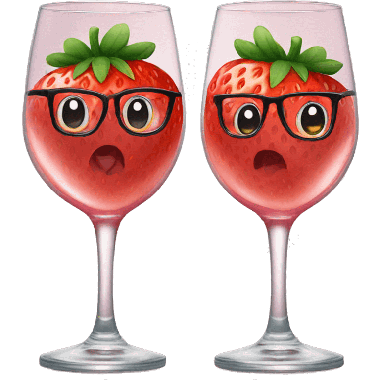 Two normal glasses with strawberry drawn on top of them clinking emoji