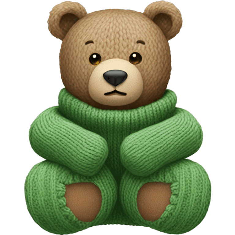 Bear sitting with knitted Sage green mittens emoji