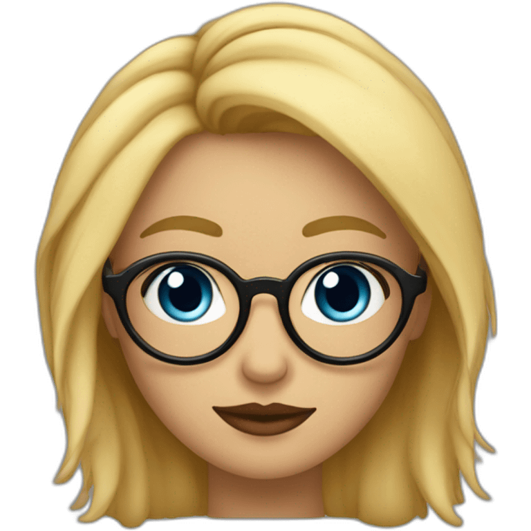 chica rubia con pelo largo ondulado, con ojos azules, labios rojos y gafas negras emoji