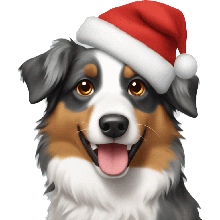 Australian shepherd with a Christmas hat on emoji