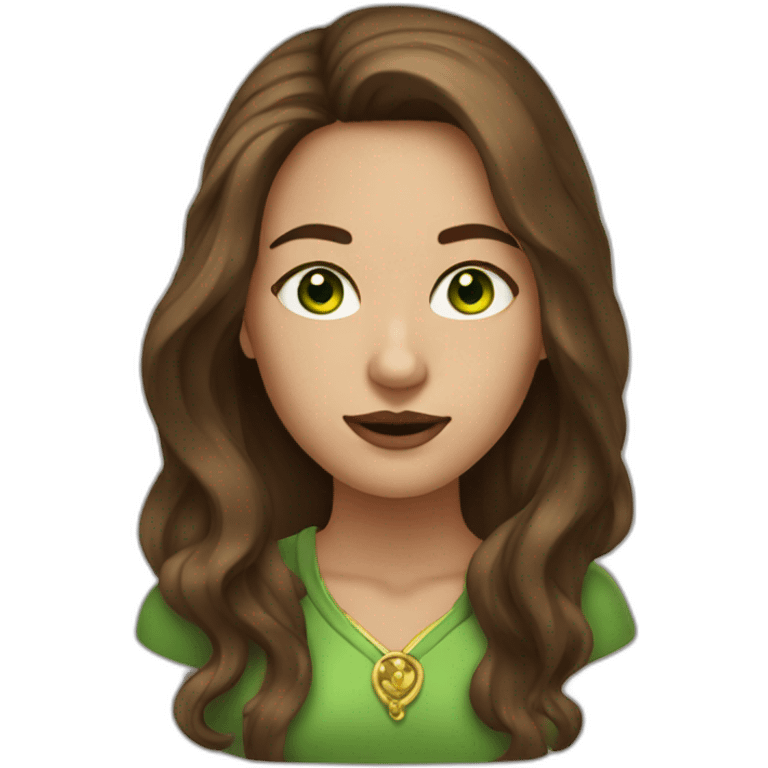 Woman with long brown hair with gold nose ring with green eyes emoji