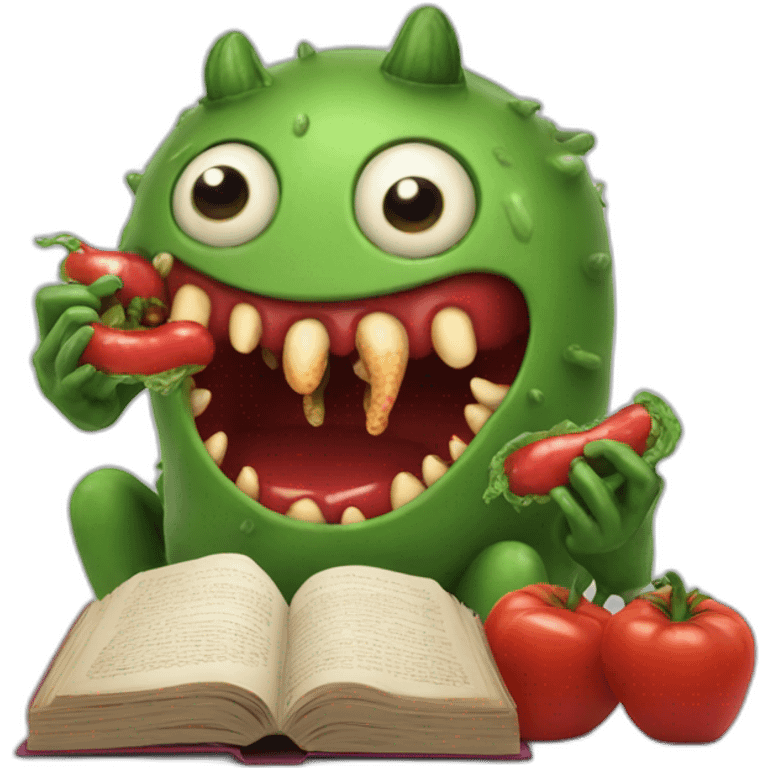 Fantasy Book monster eating worms with Ketchup emoji