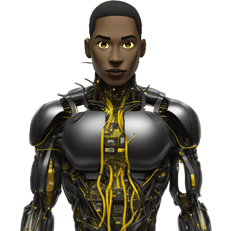 black and yellow cyborg with wires and circuitry  emoji