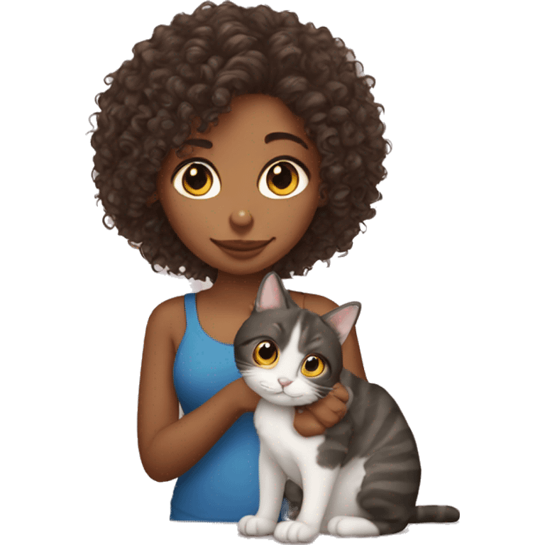 Curly girl with cat emoji