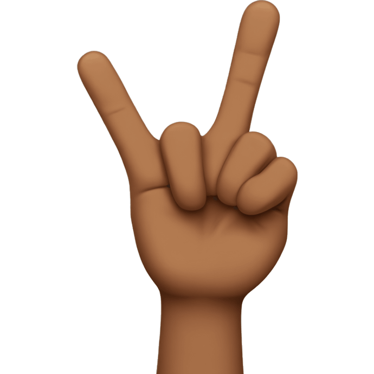 brown hand with thumb, index, and middle fingers up only emoji