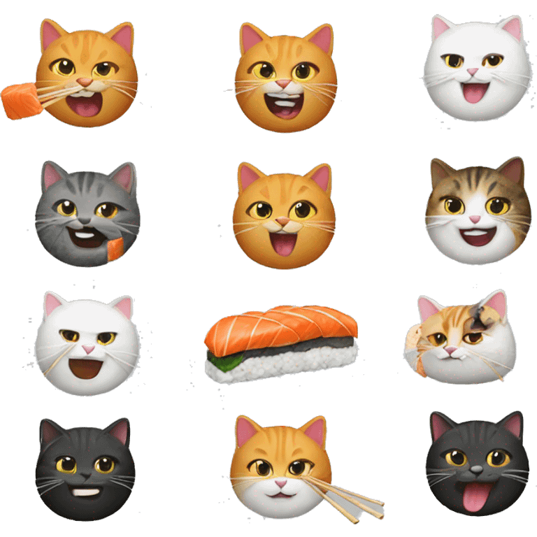 6 cool cats eating sushi emoji