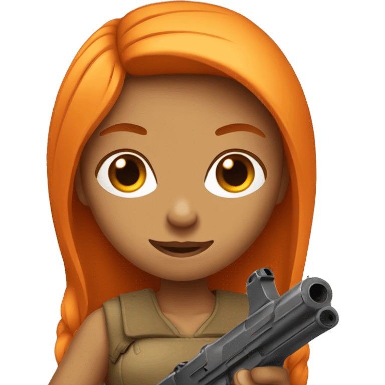 Tan girl with long orange hair holding a gun emoji